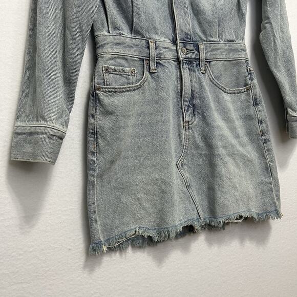 Pistola Nina Denim Mini Dress Raw Hem Snaps Acid Wash Size XS - Picture 3 of 9